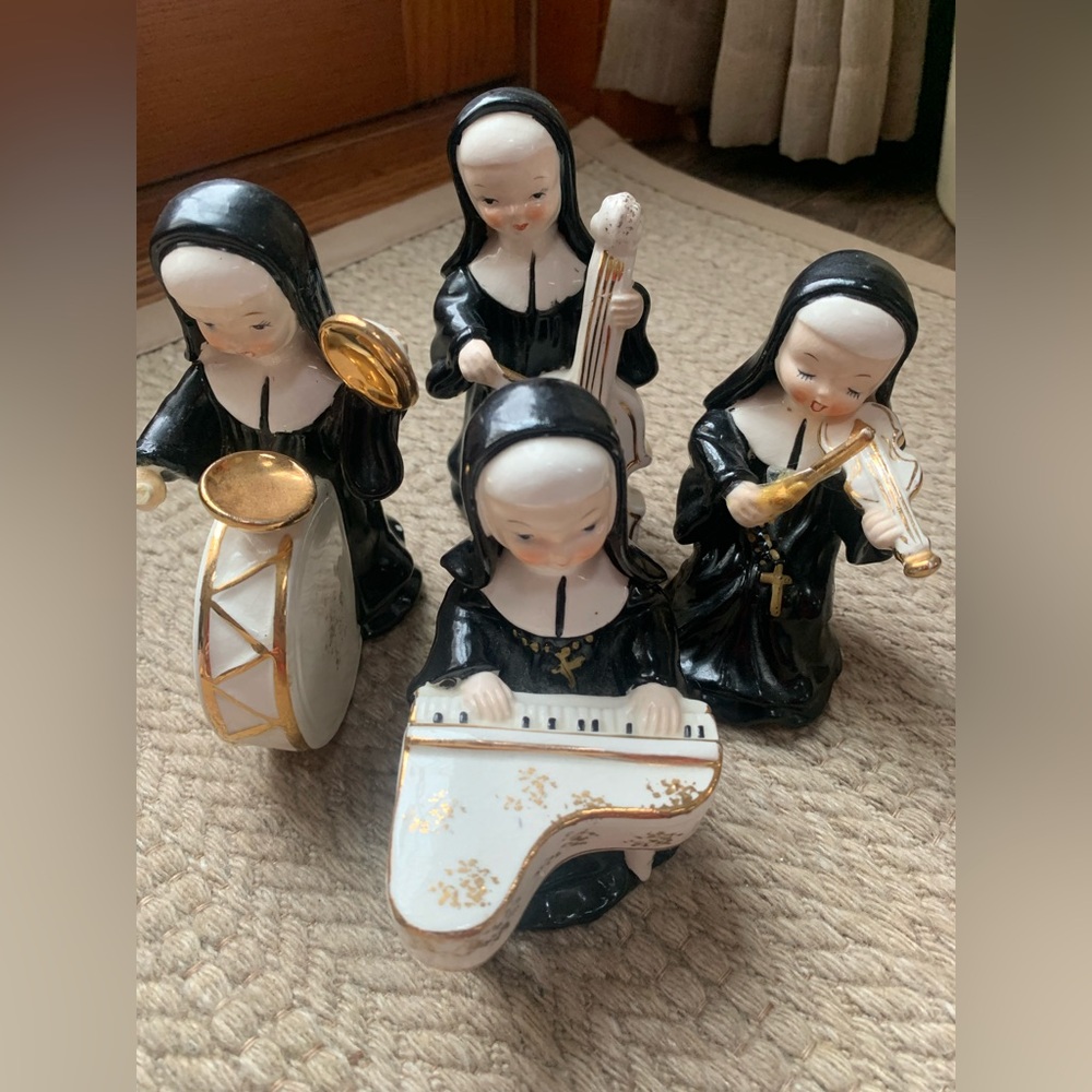 Mid-Century Nun Musician Figurines Set
